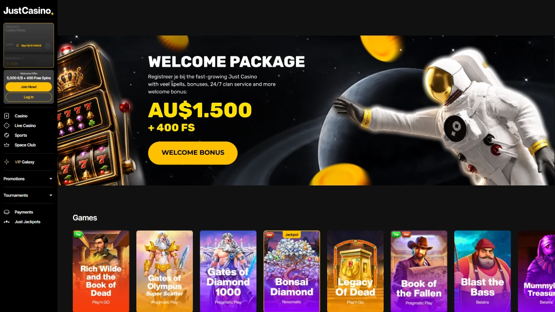 Just Casino games and welcome bonus